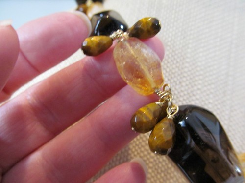 Deb Guyot Large Smoky Quartz & Citrine & Tiger Eye Statement Necklace 17" to 20" - Picture 6 of 17