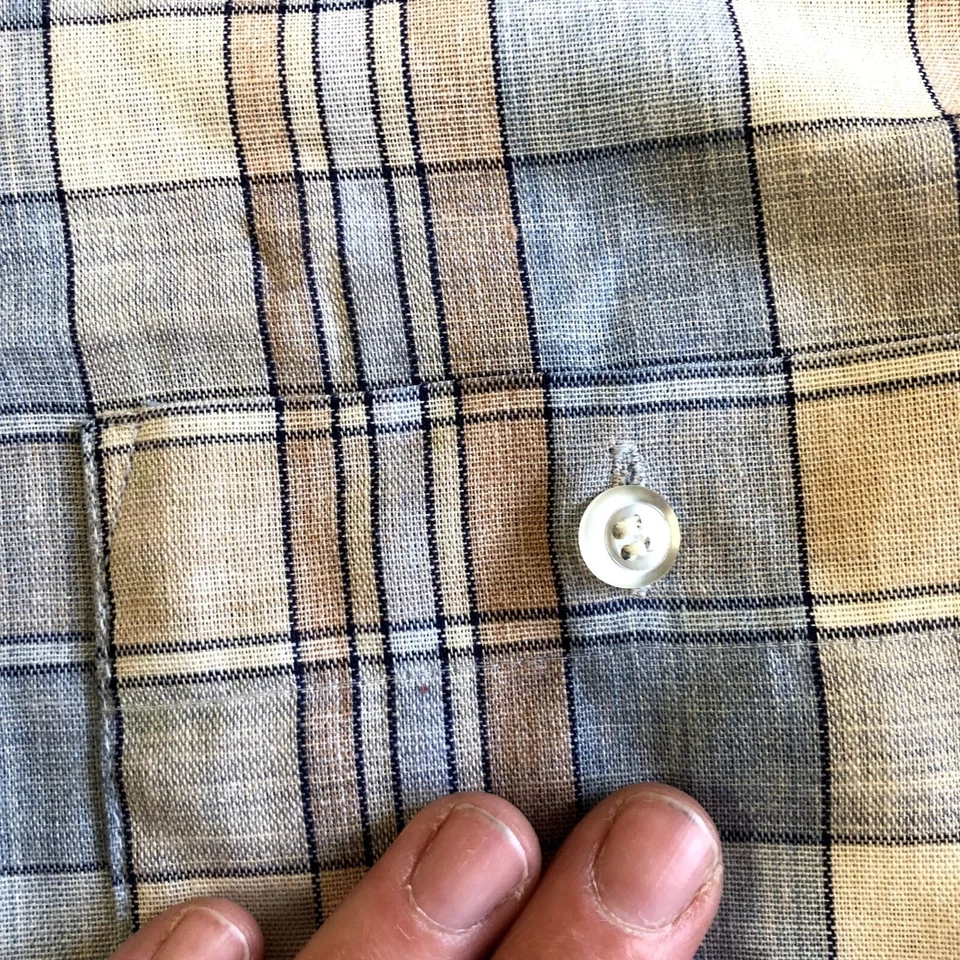 Camisa Rockabilly Mod Manga Larga Cuadros SOMBRA Marrón Azul Episodio Años 50 60 De Colección M Foto 4 de 4