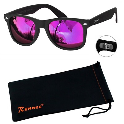 Rennec Sonnenbrille Nerd Retro Schwarz Matt Rauch Schwarz Getönt 12X