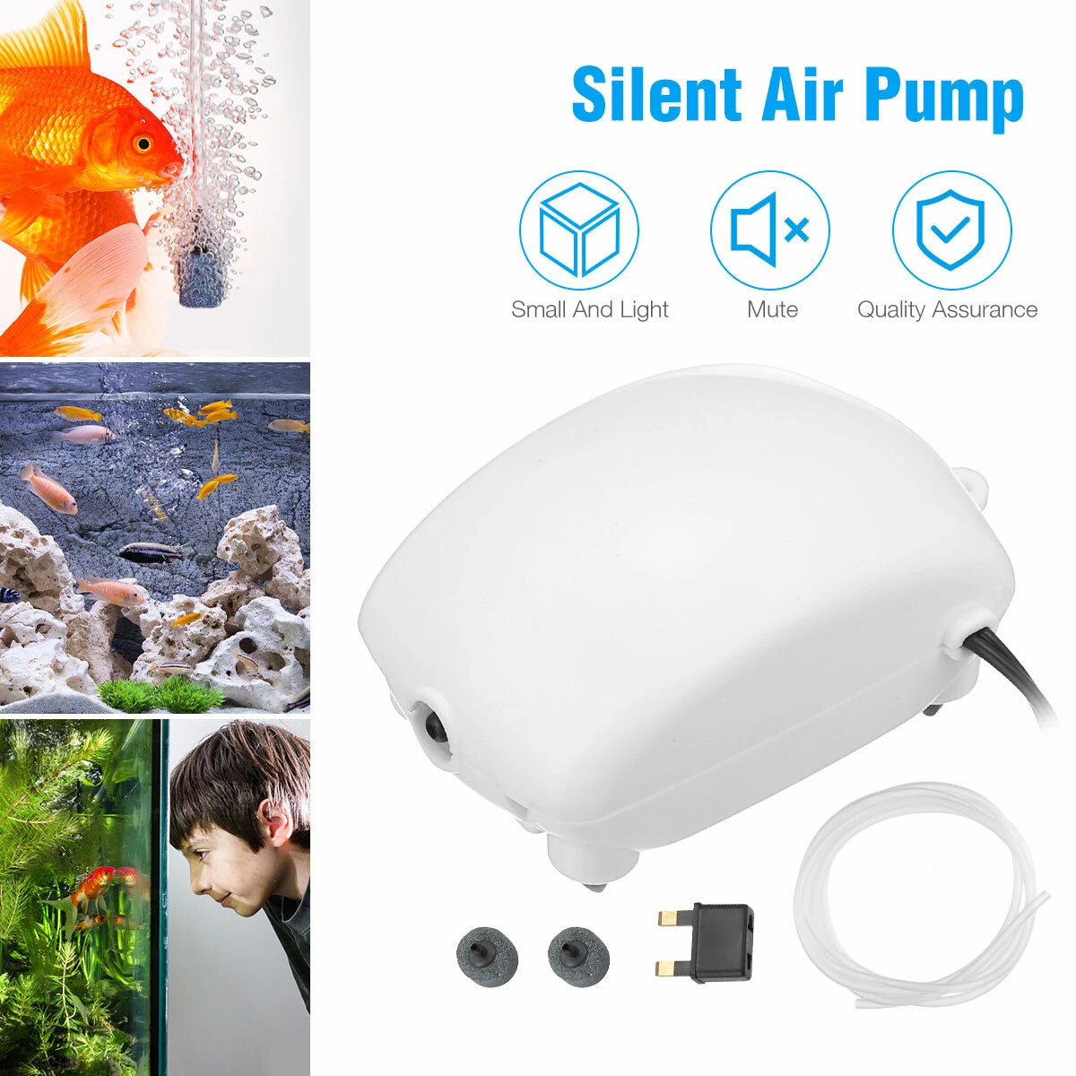 Silent Aquarium Fish Tank Air Pump Adjustable Compressor Oxygen Stones  Aerator