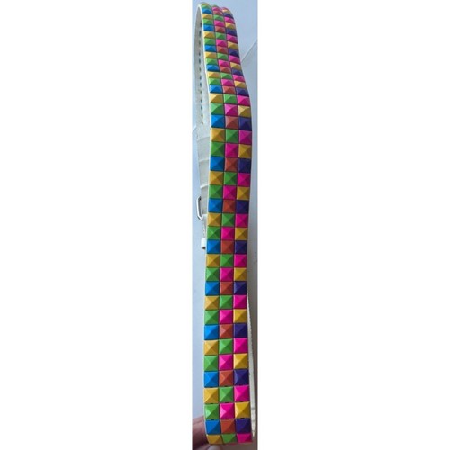 White Adjustable Belt w/Colorful Tiles 100% Polyurethane Women's Size XL (READ) - Picture 8 of 14