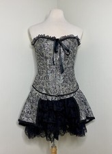 Hips  Curves Adjustable Corset Petticoat Set 2X Lingerie Black Silver Rose Lace