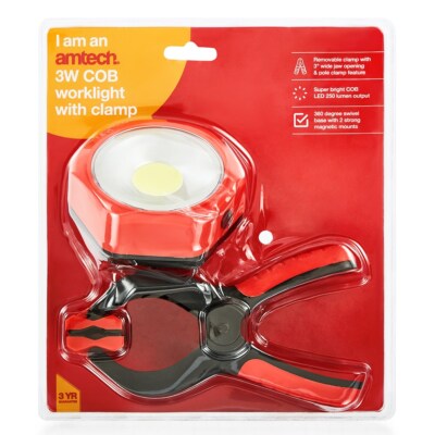 Sealey Work Light Clamp 3W Cob Led Torch Flashlight Mobile Portable Amtech S8148