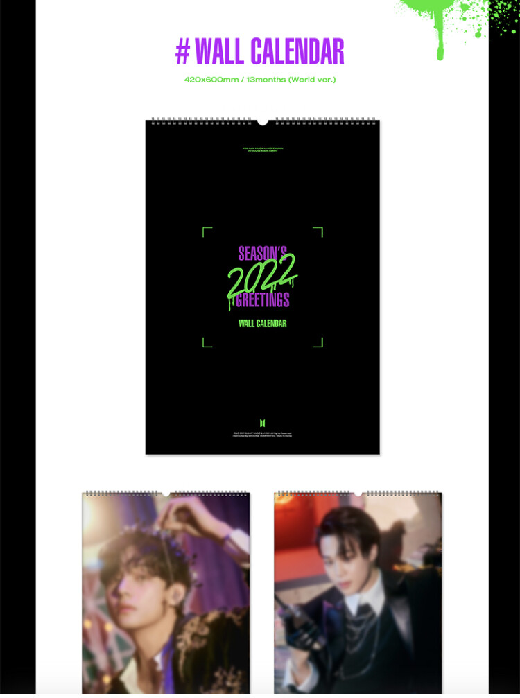 BTS SEASON'S GREETING 2022 wall calendar