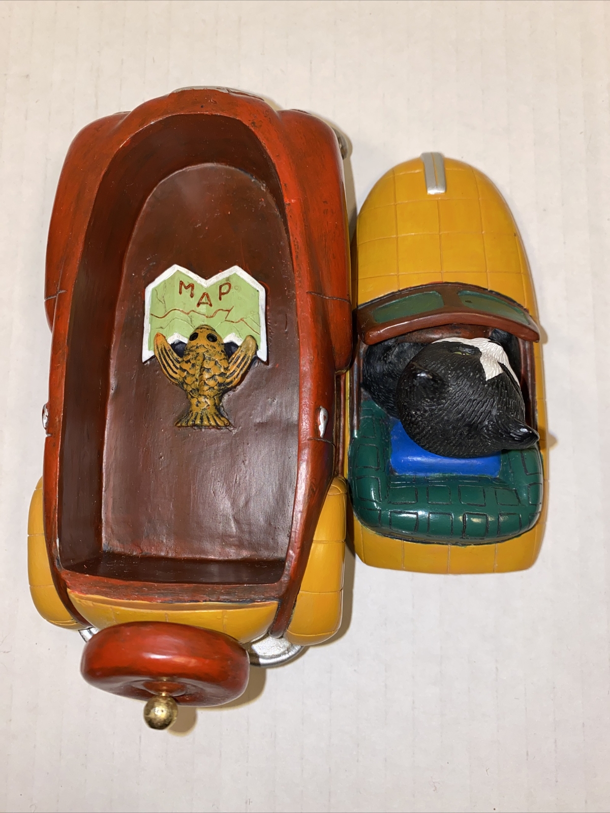 Vandor Toys in the Cupboard Car Box EUC Resin 5" x 3" Cat in a Car Red Green eBay