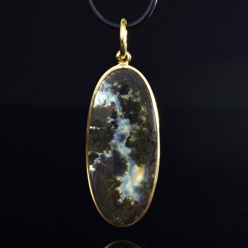 Colgante Ágata Musgosa Cabujón & Vermeil 18K Chapado en Oro Plata de Ley 11.87 G - Imagen 8 de 13