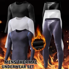 Men Thermal Underwear Set Long Johns Top & Bottom Quick Drying Thermo Base Layer