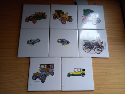8 x Vintage dekorative Keramikfliesen mit Oldtimer / Oldtimer - HR Johnson
