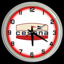 16" CESSNA Aircraft Old Logo Sign Red Neon Clock