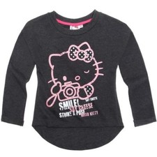 SANRIO sweat pull fille HELLO KITTY  6 8 ou 10 ans gris foncé manches longues