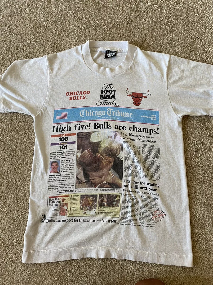 Vintage 1991 NBA Finals Chicago Bulls Tribune Champions Champs T Shirt