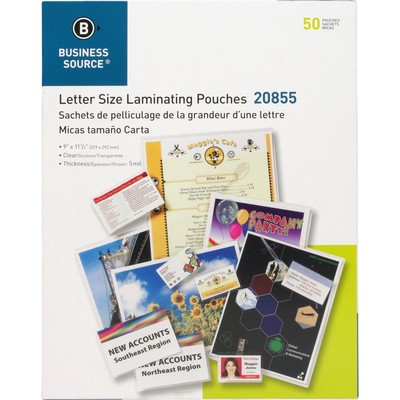 Business Source 5 mil Clear Laminating Pouches 50/Box 20855
