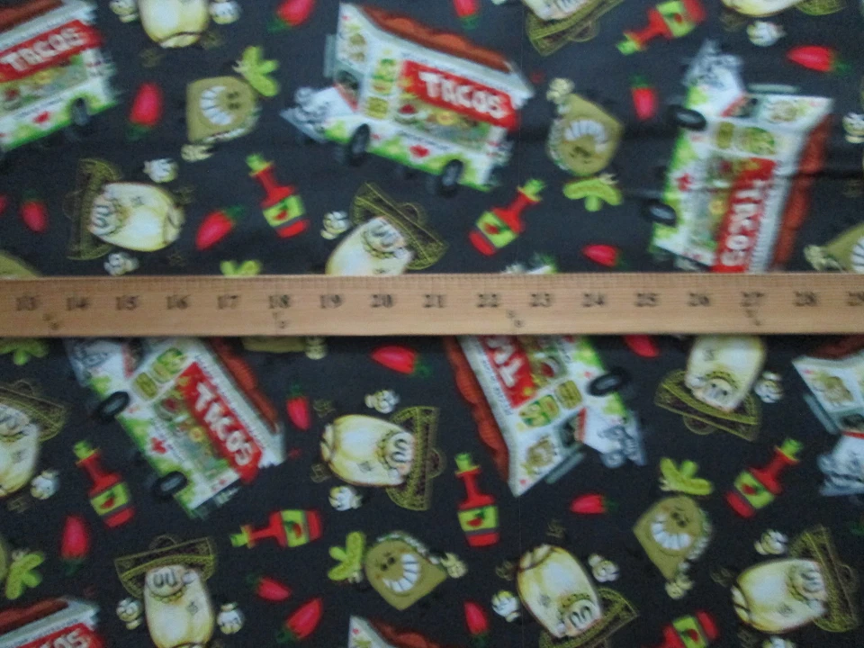 TACO TRUCK TACOS SALSA PICANTE PIMIENTOS GRIS COMIDA ARTE DIGITAL TELA DE ALGODÓN FQ Foto 3 de 4