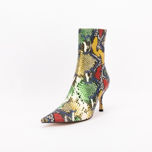 New Women's Ankle Boots Pointed Toe High Heels Snake Pattern Leather High Boots - Picture 19 of 22