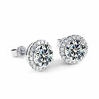Halo Stud Earrings For Women 925 Sterling Silver Round Shaped Cz