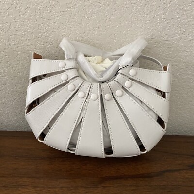 White Mini The Shell Sheepskin Cut Out Half Moon Bag Satchel Crossbody B6