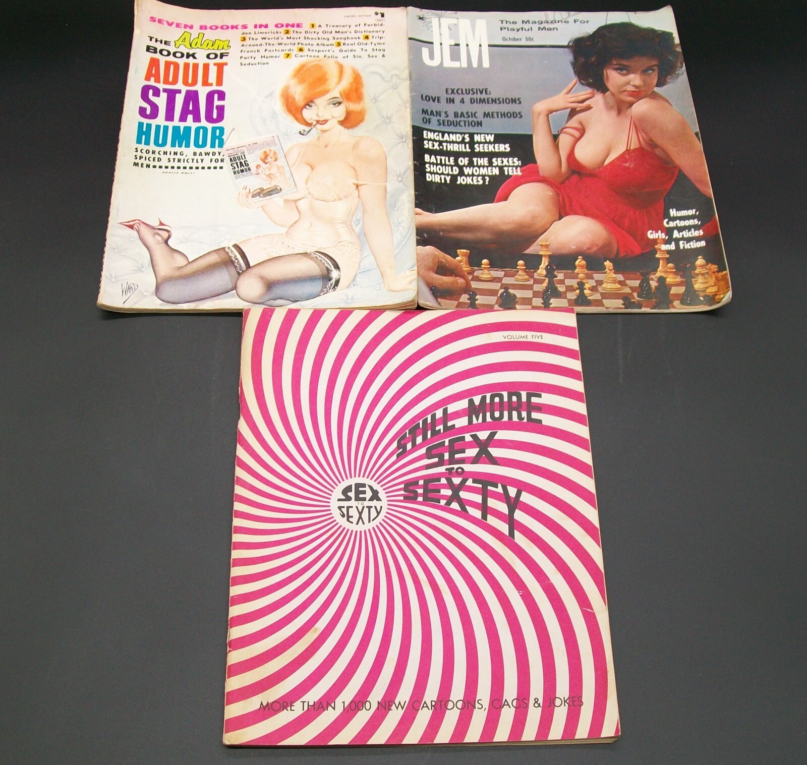 Vintage Adam Adult Book of Adult Stag Humor Plus Jem & Sex to Sexty Magazines