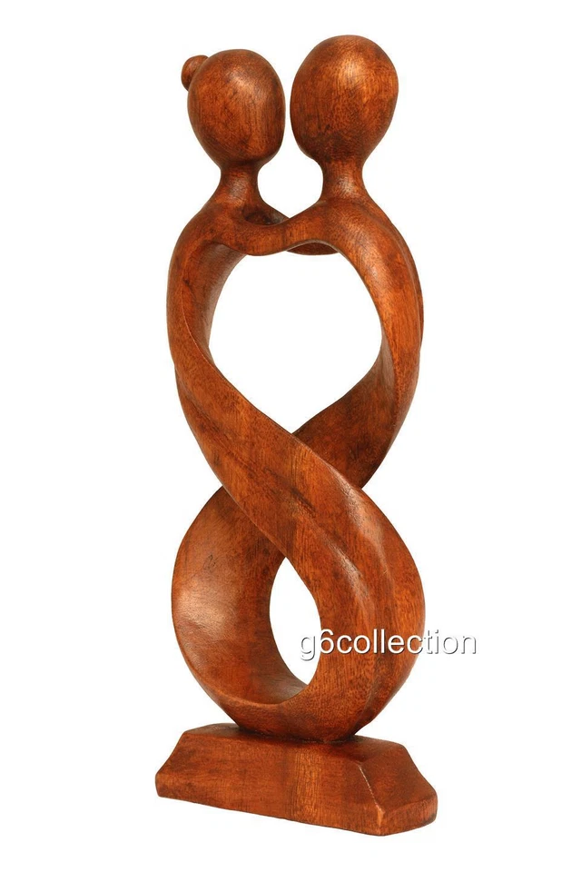 Estatua escultura abstracta de madera de 12" tallada a mano "amor infinito" regalo decoración del hogar Foto 3 de 4