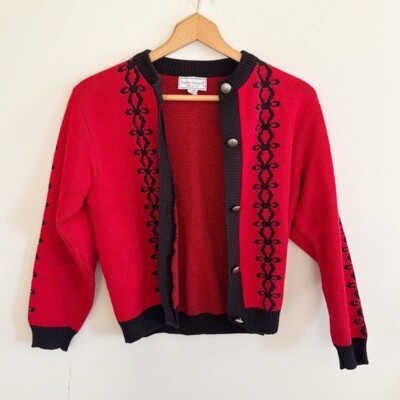 Vintage 90s Touchy subject made in USA red/black chunky knit cardigan sz small