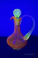 Amber Oil Cruet with Stopper – Vintage Art Glass - UV Reactive Hand Crimped Base