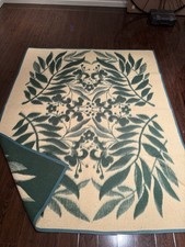 81x66 USSR Soviet Vintage Reversible Green Cream Botanical Wool Blanket Warm