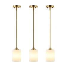 Modern Gold Pendant Light 3 Pack Brushed Brass Mid Century Chandelier White C...