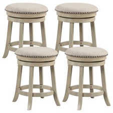 24'' Swivel Bar Stools Set of 4 Round Counter Height Barstools w/ Wooden Frame