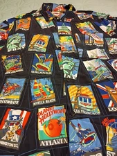 Men's Vintage 90's Planet Hollywood AOP Locations Button Down Dress Shirt L