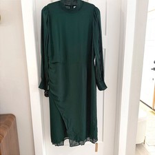 Reformation Aude High Neck Midi Dress Forest Green Sleeve Womens 18 NWT Classy