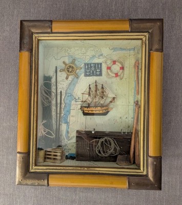 3D Schattenkasten Maritim Hütte Szene Bild 31 cm x 36 x 10