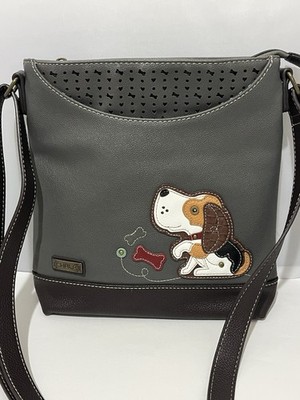 Chala Gray Sweet Messenger Handbag Purse Crossbody Beagle Dog Applique adj strap