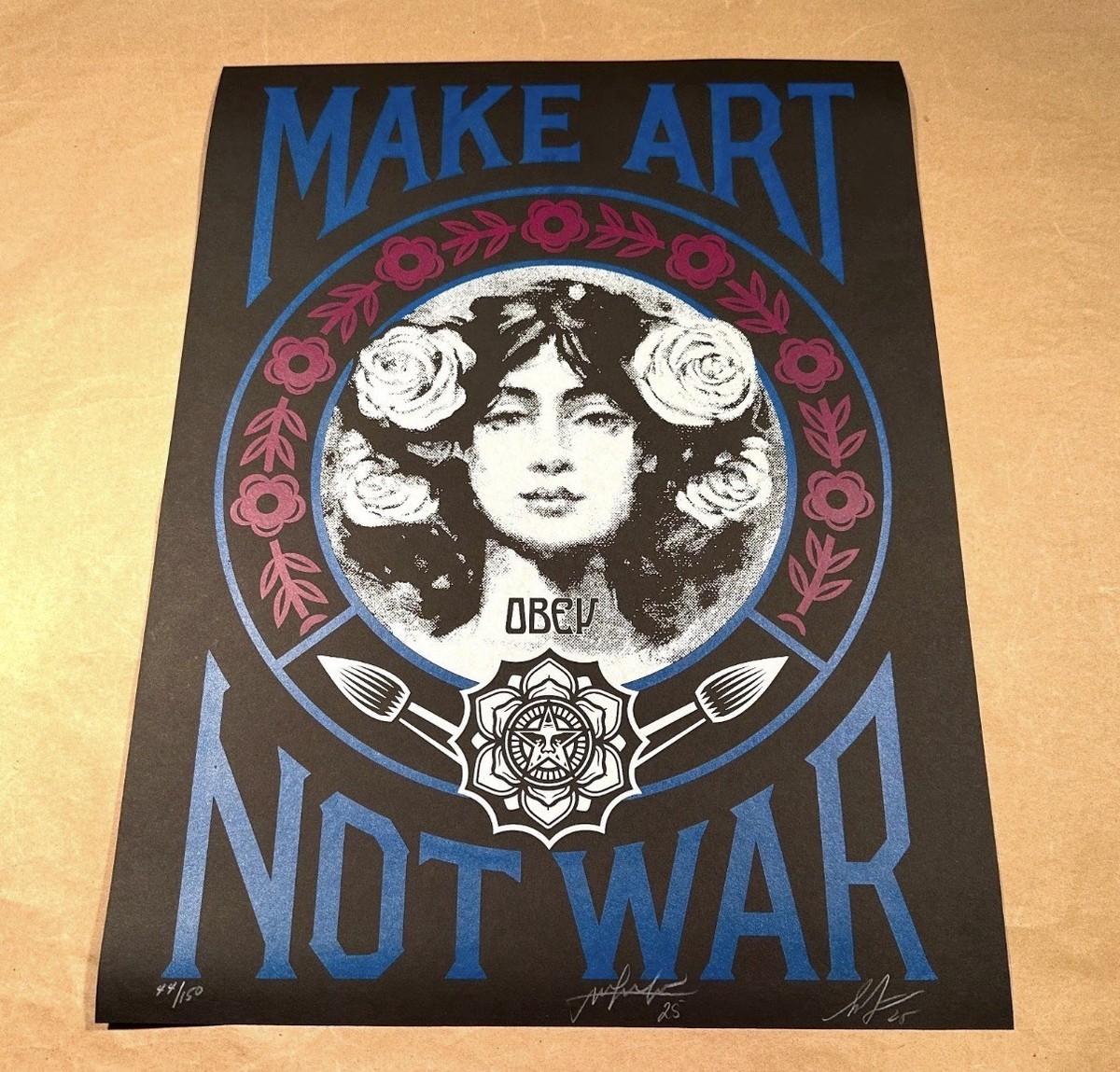 ☮️ Obey Giant Make Art Not War Painting Black Fairey Signed