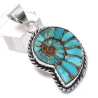 Ammonite Fossil Gemstone Handmade 925 Sterling Silver Jewelry Pendant 1.81" p593