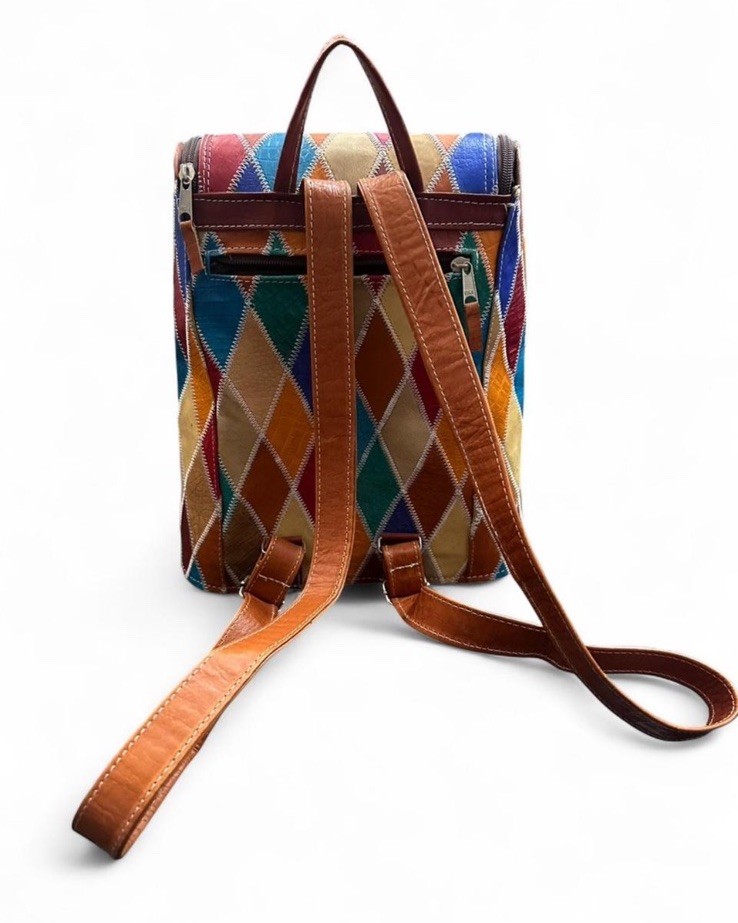Vtg 90s Multicolor Patchwork Leather Backpack - image 3