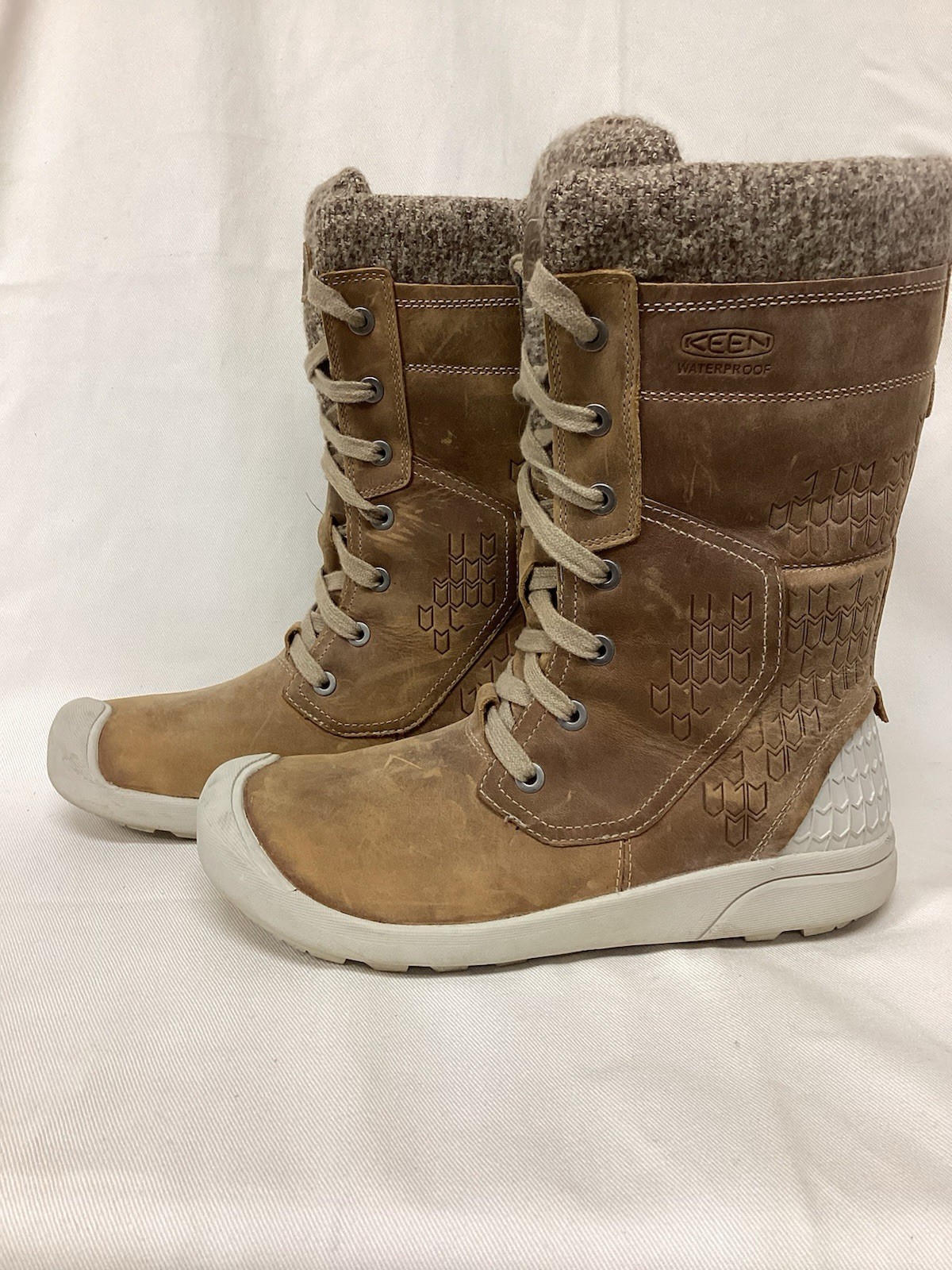 STIVALI DA NEVE INVERNALI KEEN CALDI IN PELLE MARRONE ALTI 11 5" Donna TAGLIA 10