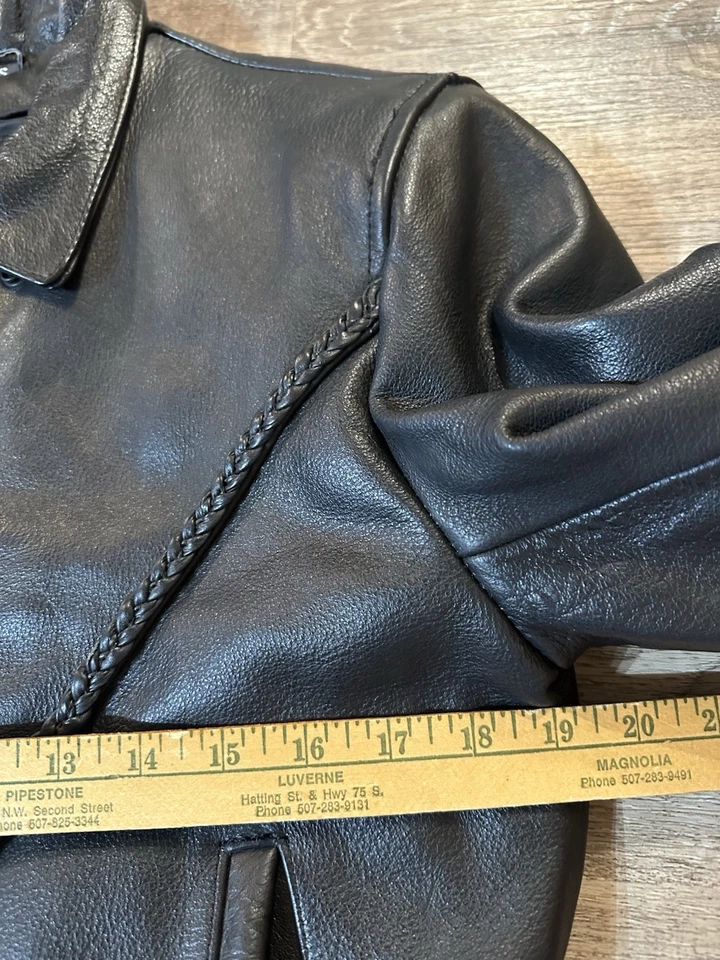 Chaqueta Bomber Motocicleta Mujer S Cuero Negro Motociclista Cuero Interestatal Foto 3 de 4