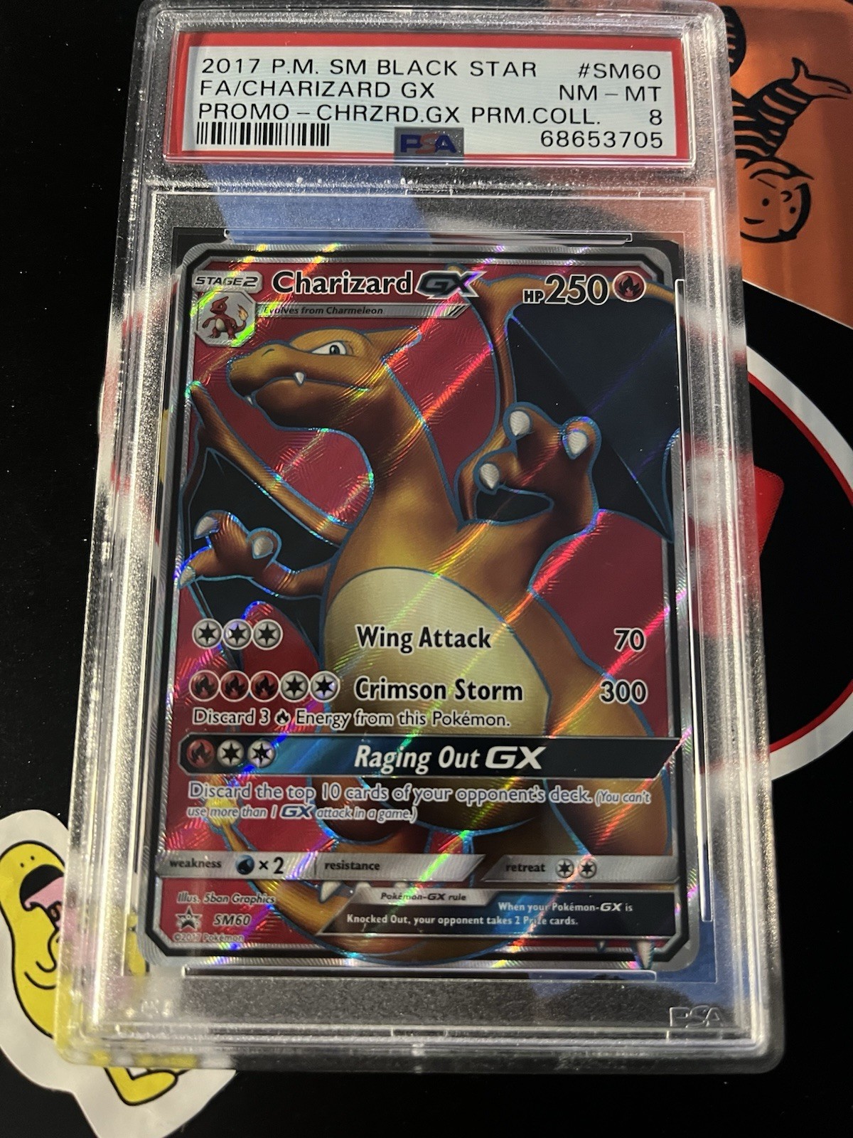 2017 POKEMON SM BLACK STAR PROMO #SM60 CHARIZARD GX PSA 8