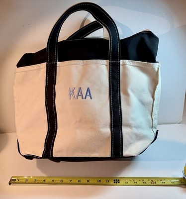 LL Bean Boat and Tote Bag Black Zipper Top Canvas Large Made in USA Two Tone