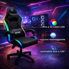 Sedia da Gaming con Led RGB e Cuscino Massaggiante Ergonomica Nera Majora