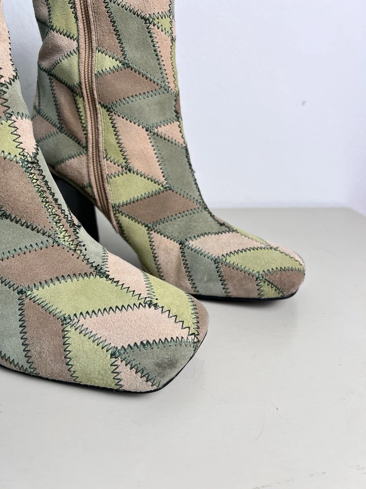 Jeffrey Campbell Verus лоскутное одеяло замшевые сапоги на каблуке зеленый коричневый пастель размер 9 М - Изображение 3 из 4