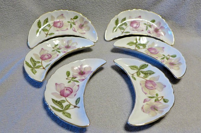 Andrea by Sadek Vintage Floral Pattern Bone Dishes With Gold Trim #7753 Set of 6