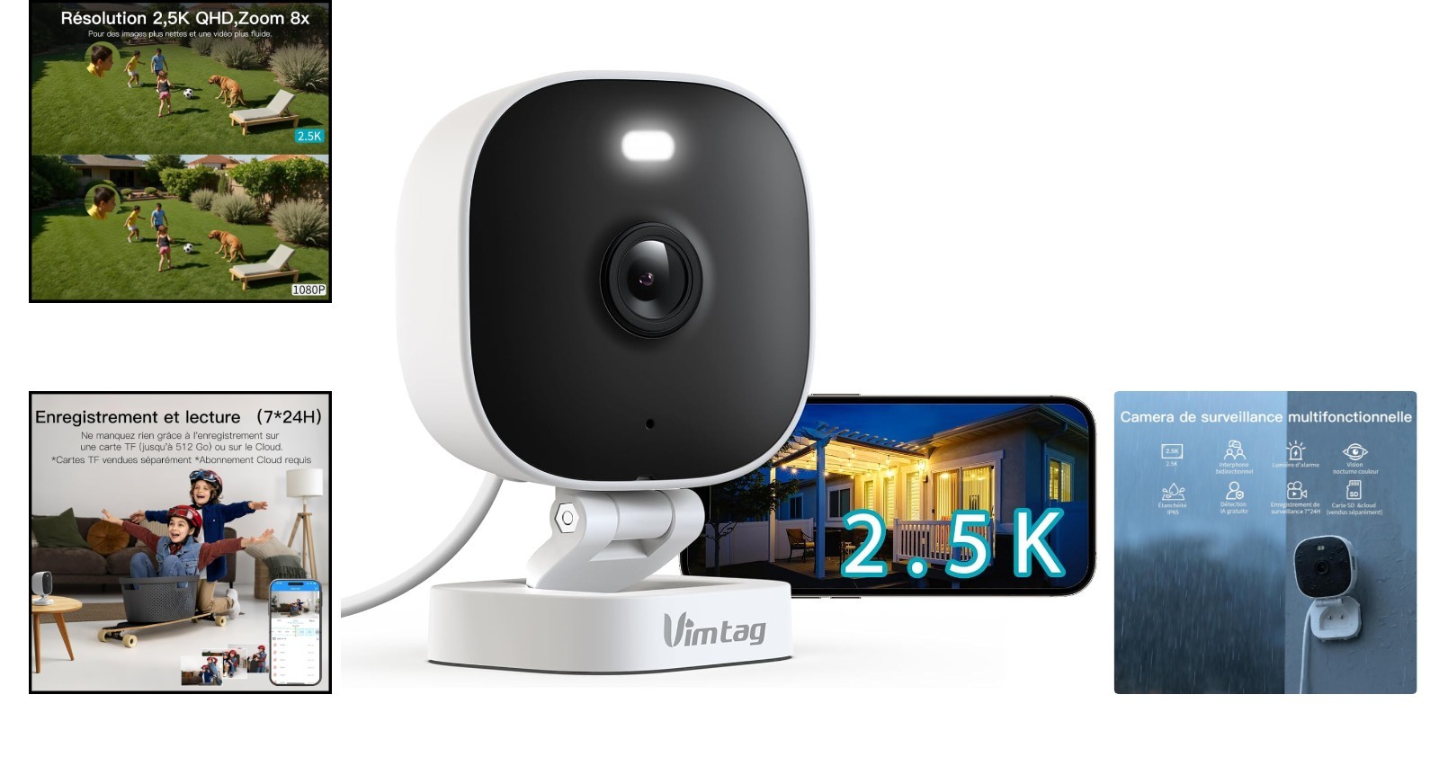 Caméra de surveillance extérieure connectée WiFi 1080p avec audio et cloud