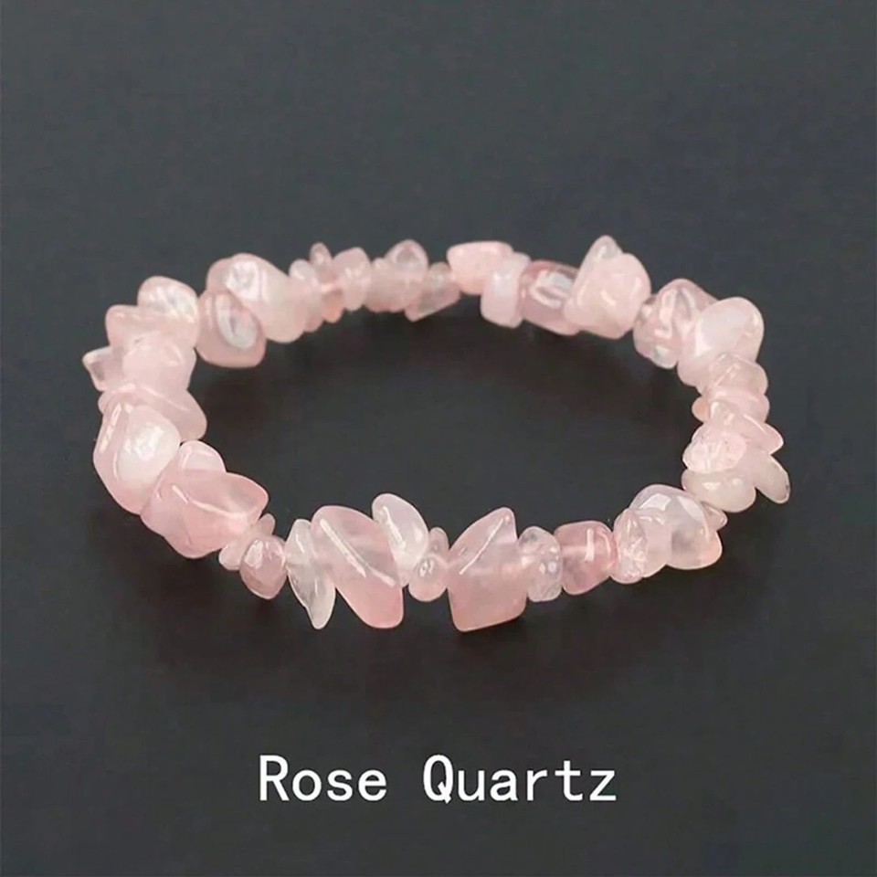 Natural Rose Quartz Crystal Beaded Stretch Bracelet Pink Raw Gemstone ...