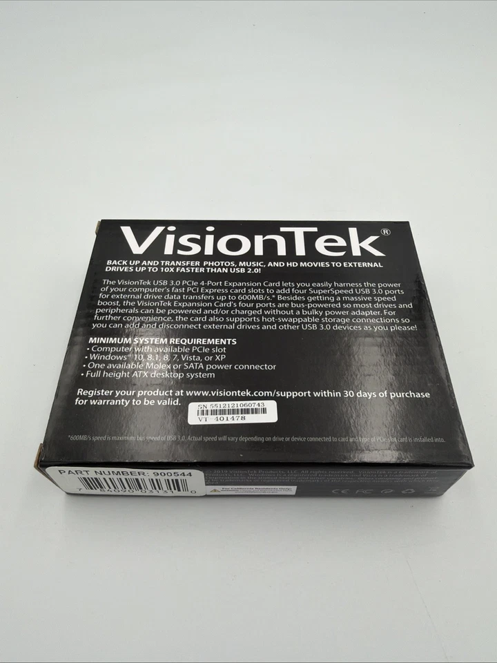 NIB VisionTek 4-Ports USB 3.0 PCI-E Expansion Card HUB Adapter 600MB/S Speed - Image 2 of 4