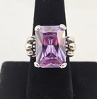 Vintage Sterling Silver Large Purple Amethyst Ring Size 7 Bead Accents 11.8g