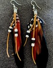 Vintage Boho Gypsy Tribal Feather Earrings Dangly Lovely Design 001