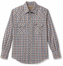 Wrangler Retro Shirt Men's Small Brown Blue Plaid Western Pearl Snap Long Sleeve