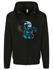 Mystical Horses Equestrian Mens Zip Up Hoodie
