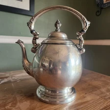 ANTIQUE SILVER PLATED TEA POT WITH SIDE HINGED LID