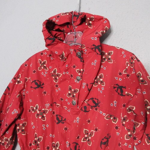 Vintage LL Bean Jacket Anorak Girls Small Red Bandana Print Ski Nylon Pockets - Picture 3 of 14